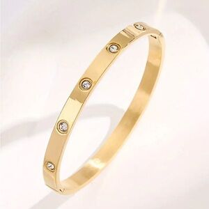 Stainless Steel White Zircon Open Bracelet 14 K gold plated